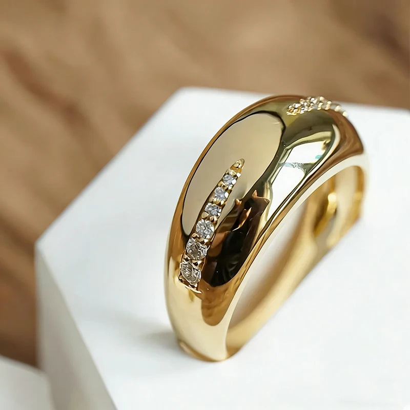 Huitan Curve Ring Gold Engagement Luxury Inlaid Shining CZ Rings