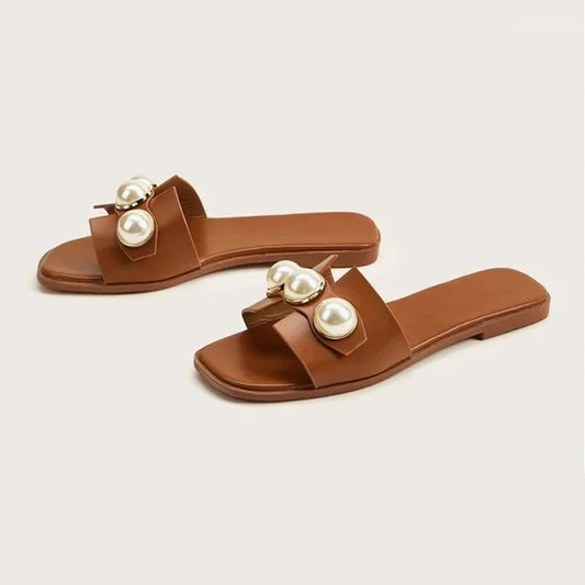 Flat Slippers Pearl Roman Flip-Flops Slippers