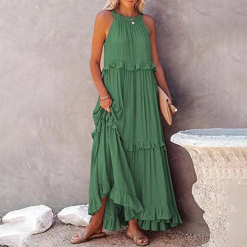 Ruffles Long Elegant Sleeveless Sundress Maxi Dress