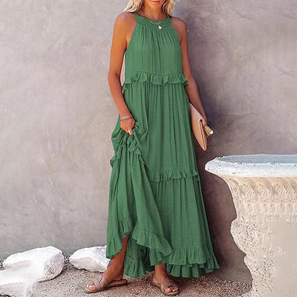 Ruffles Long Elegant Sleeveless Sundress Maxi Dress