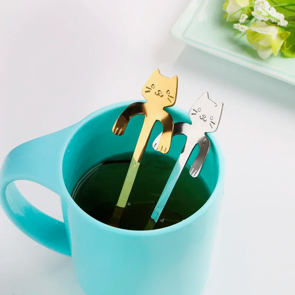 Stainless Steel Cat Coffee Spoons Hanging Ear