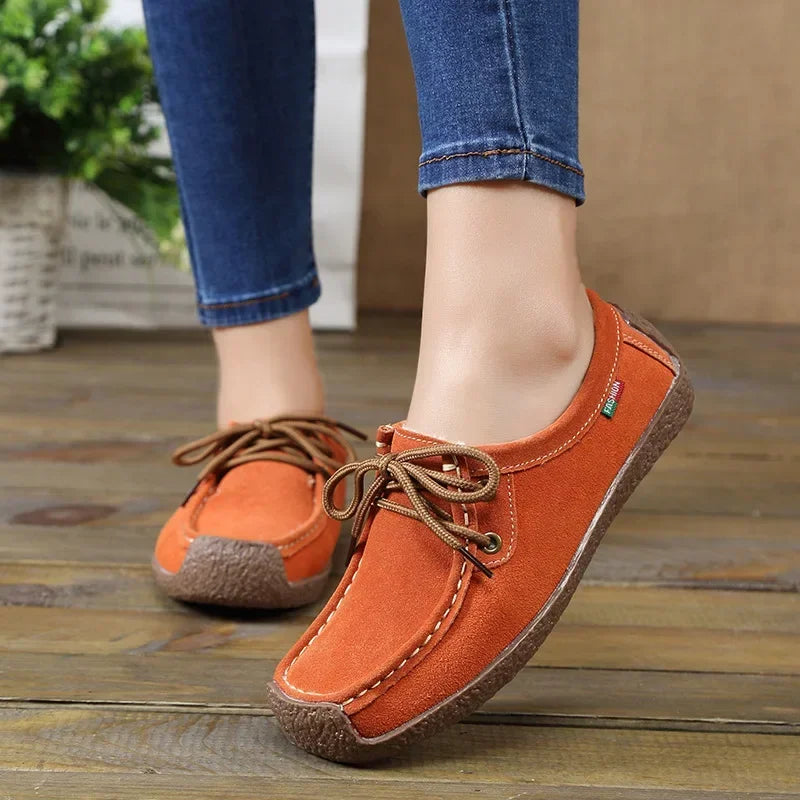 Casual Suede Leather Flats Lace Up Moccasins Sneakers