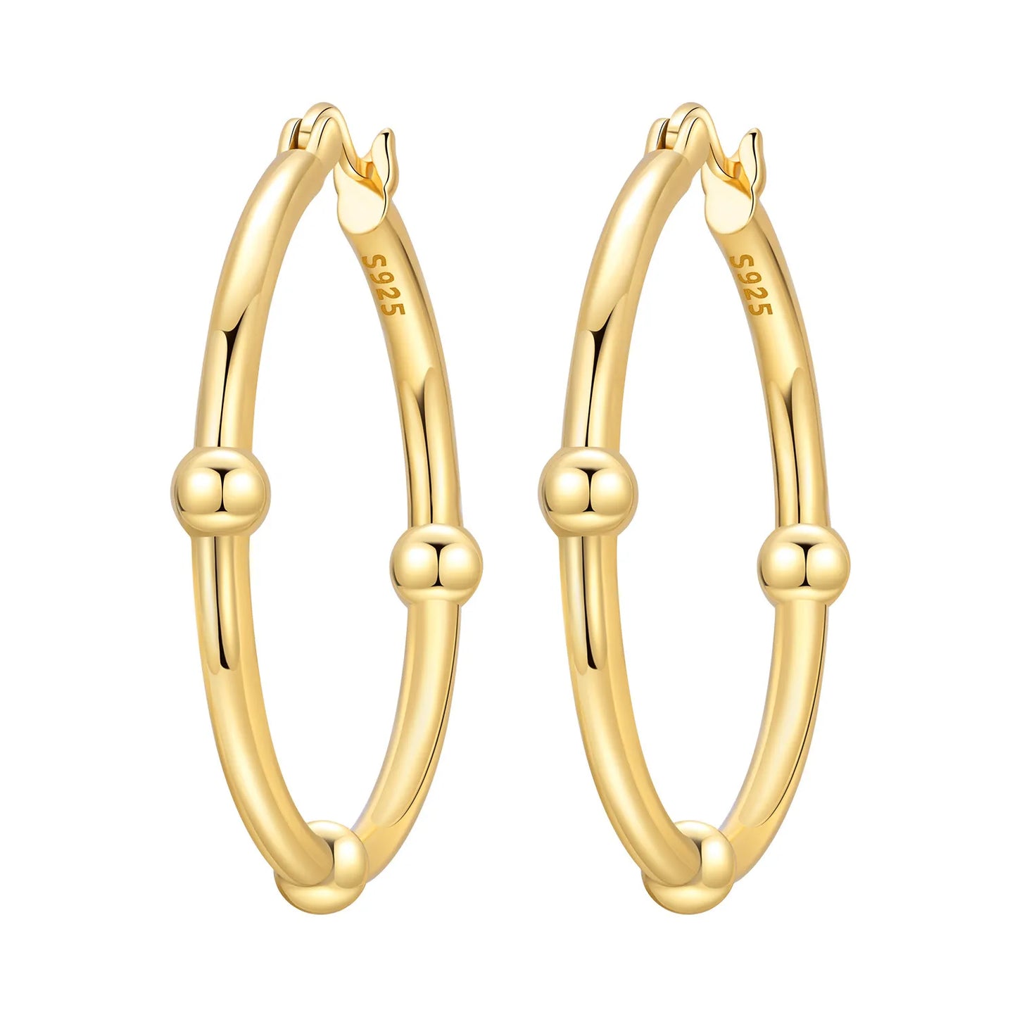 S925 Sterling Silver Zircon 18K Gold Lining Vintage Hoop Earrings