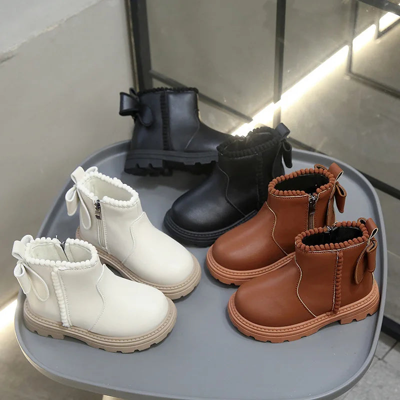Baby Kids Super Warm Pu Leather Toddler Snow Short Boots