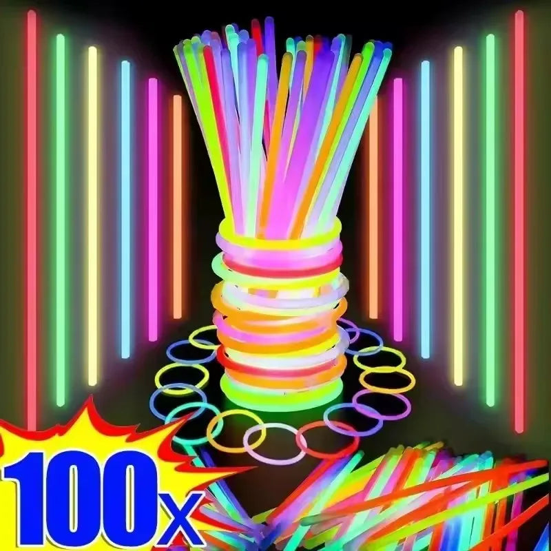 50/100Pcs Fluorescence Multicolor Glowing Stick Wristband
