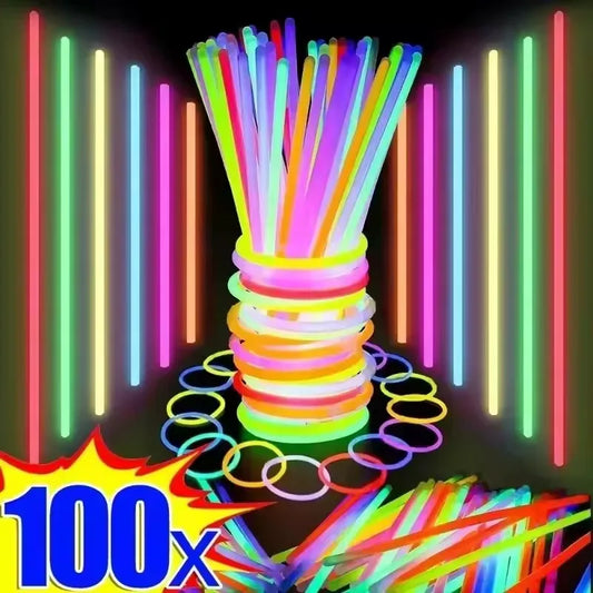 50/100Pcs Fluorescence Multicolor Glowing Stick Wristband