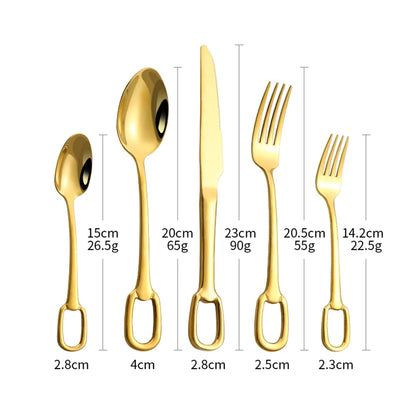 5Pcs Luxury Tableware Stainless Steel Knife Fork Spoon Cutlery Set