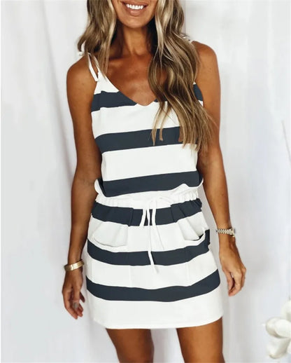 Loose Printed Striped Vest Long Dress