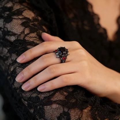 Dark Rose Shape Black Zirconia Hip Hop Rings