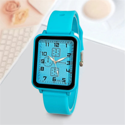 Sports Square Quartz Blue silicone strap Wristwatches