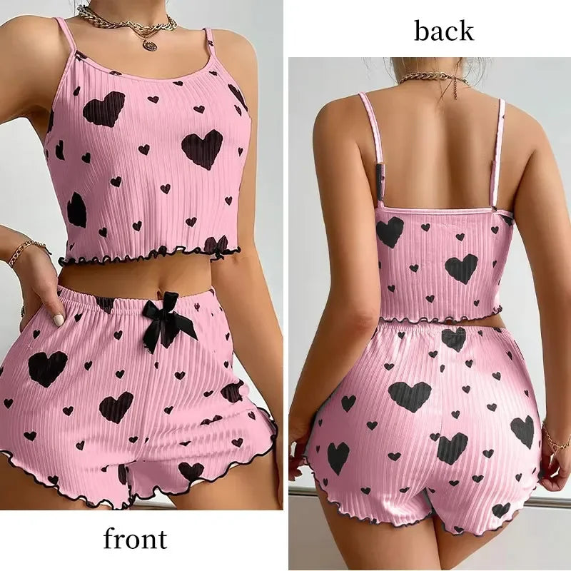Breathable Soft Casual Love Printed Pyjama Set