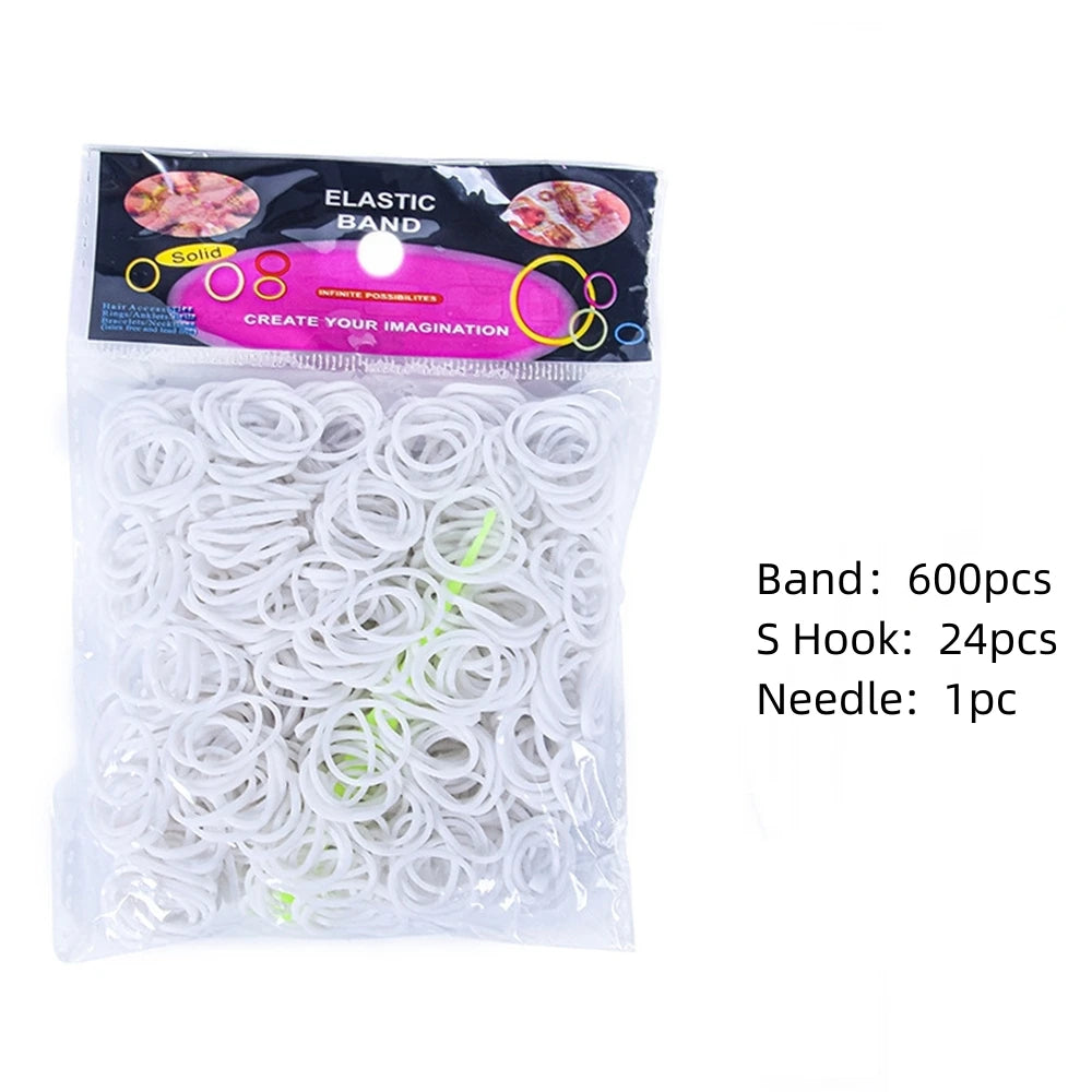 600Pcs Color Rubble Loom Wristbands Kit Elastic Weaving Lacing Craft