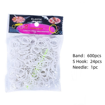 600Pcs Color Rubble Loom Wristbands Kit Elastic Weaving Lacing Craft