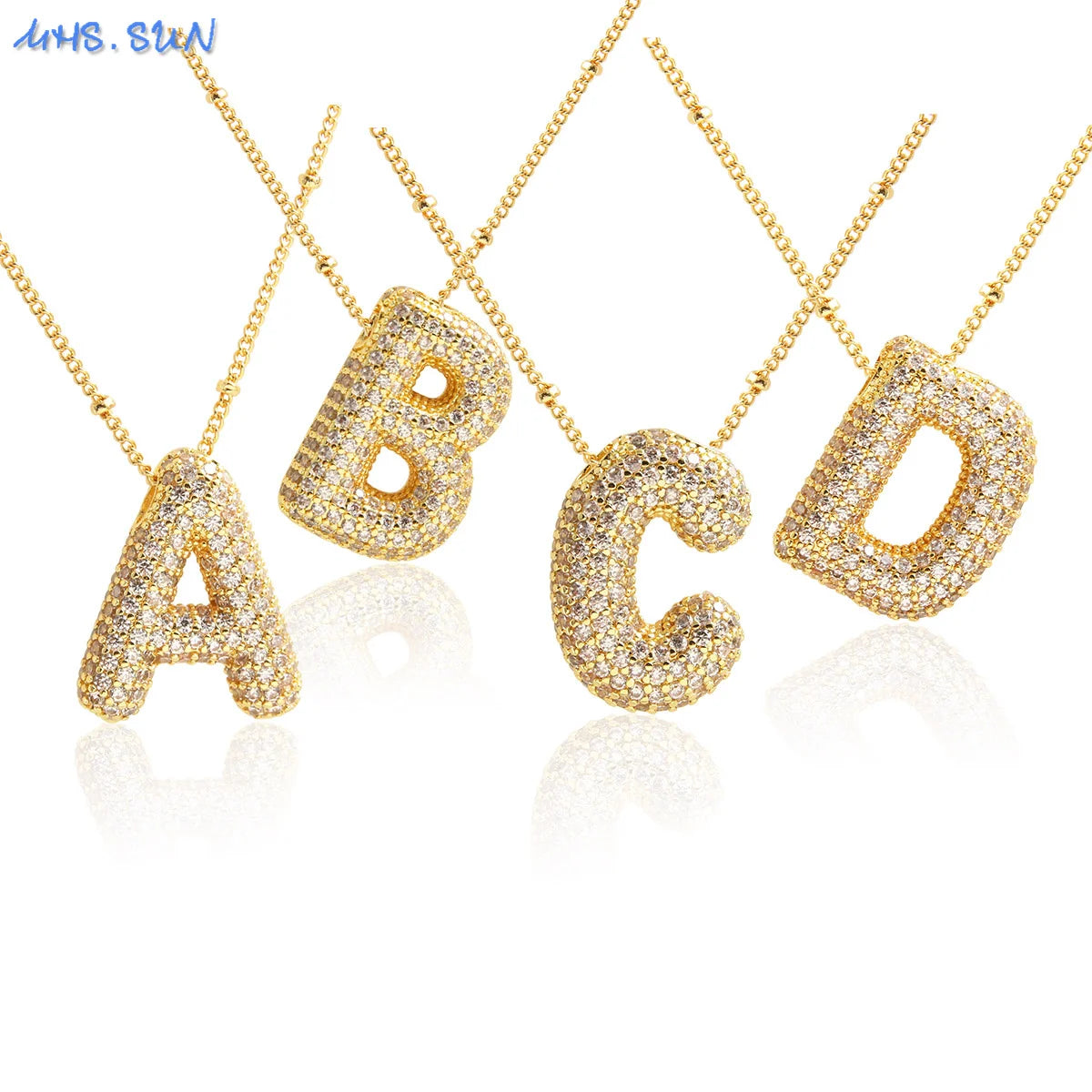 26 Letter Copper Zircon Bubble Initial Chunky Necklace