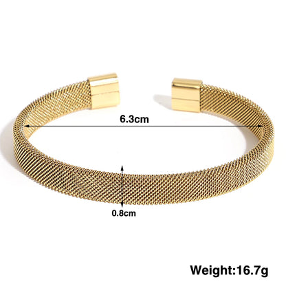 Vintage Y2K Stainless Steel Wide Weave Open Cuff Bangle Bracelet