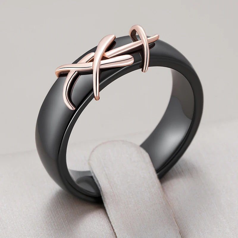 DANA Rose Gold Black Ceramics Ring