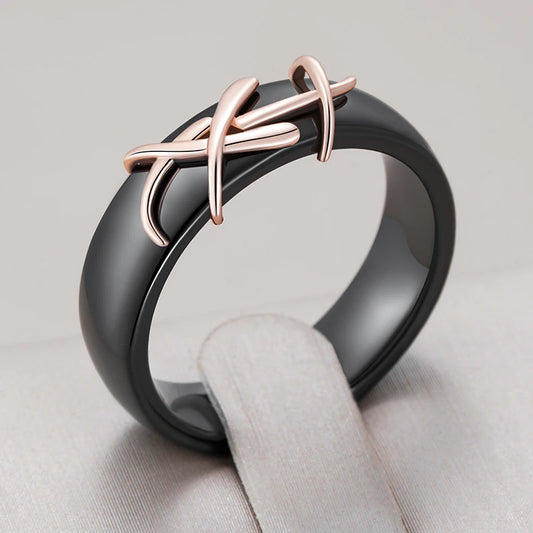 DANA Rose Gold Black Ceramics Ring