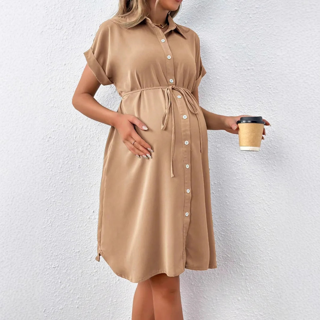 Maternity Striped Short Sleeve Pregnant Casual Dress