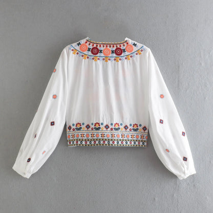 American Style Ethnic Style Top Shirt Contrasting Half Skirt Set