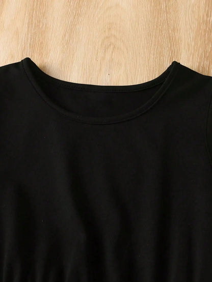 Round Neck Long Sleeved Top + Round Neck Sleeveless Dress Set