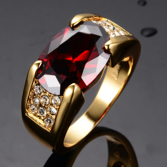 Unisex Oval Red Stone Gold Luxury Zircon Ring