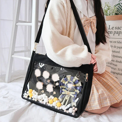 Big Ita Black with Insert Japanese Cute Straps Transparent Shoulder Bag