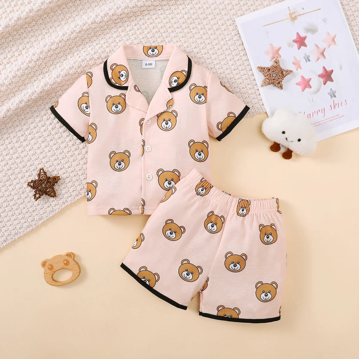 0-3 Years Cartoon Cute Pattern Short Sleeved Top+Shorts Set