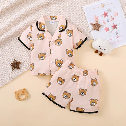 0-3 Years Cartoon Cute Pattern Short Sleeved Top+Shorts Set