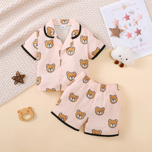 0-3 Years Cartoon Cute Pattern Short Sleeved Top+Shorts Set
