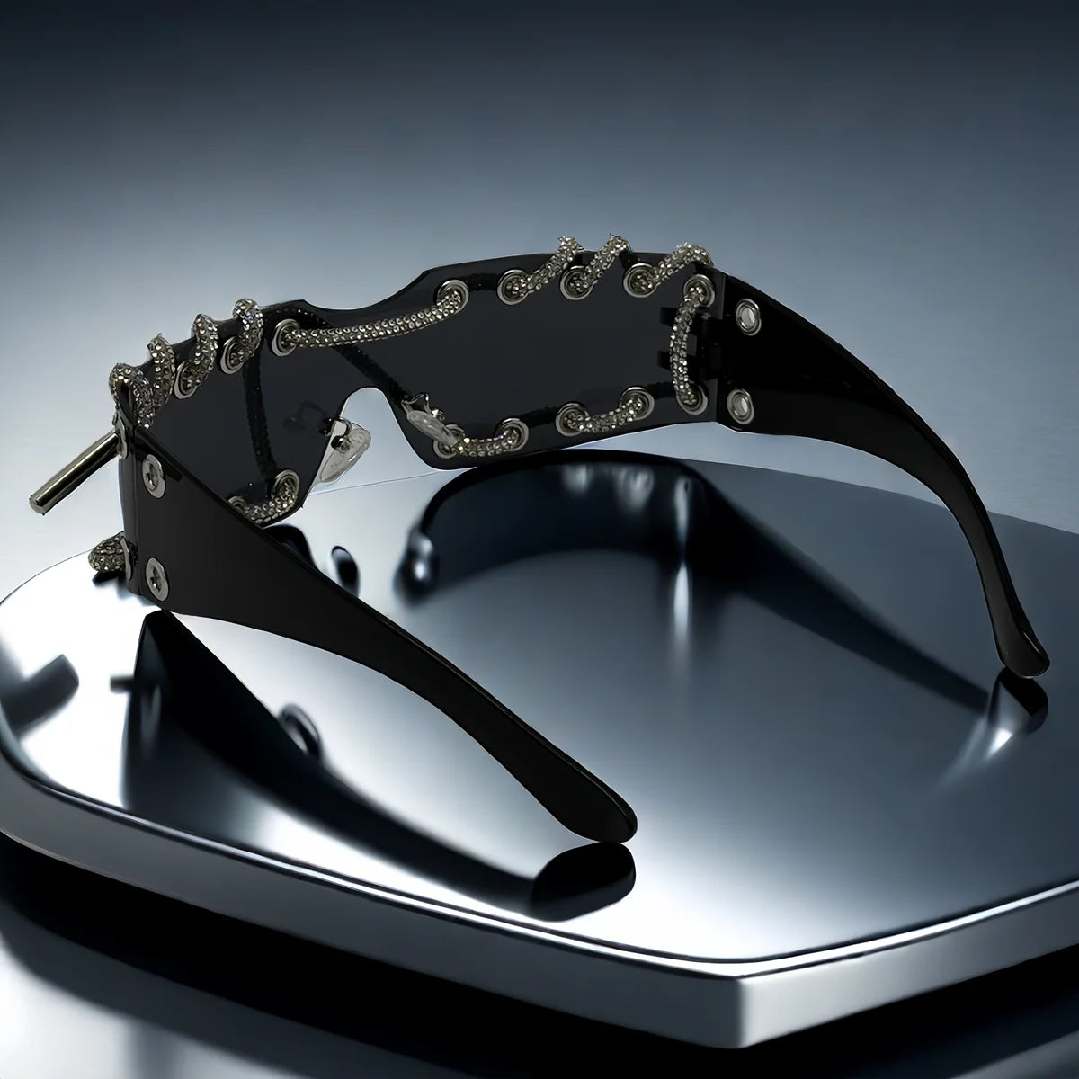 Punk Y2k Frameless Crystal Chain One-piece Bling Sunglasses