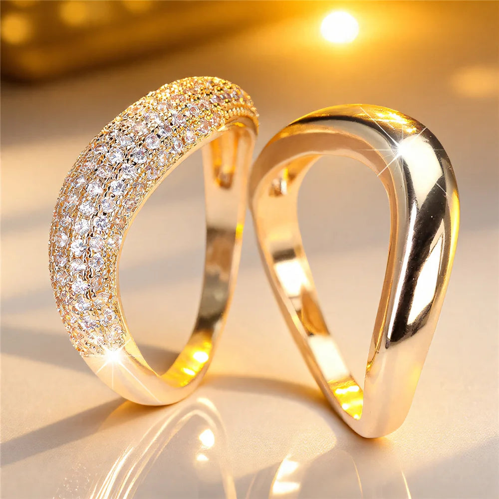 White Zircon Stone Vintage Gold Bridal Rings set
