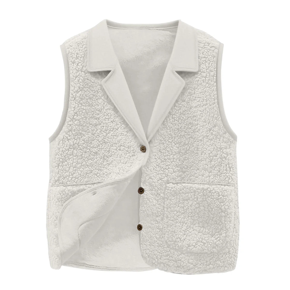 Sherpa Lapel Collar Button-Front Pockets Warm Sleeveless Jacket Coat Vest