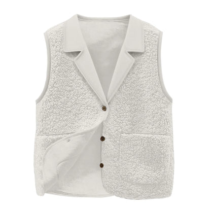 Sherpa Lapel Collar Button-Front Pockets Warm Sleeveless Jacket Coat Vest