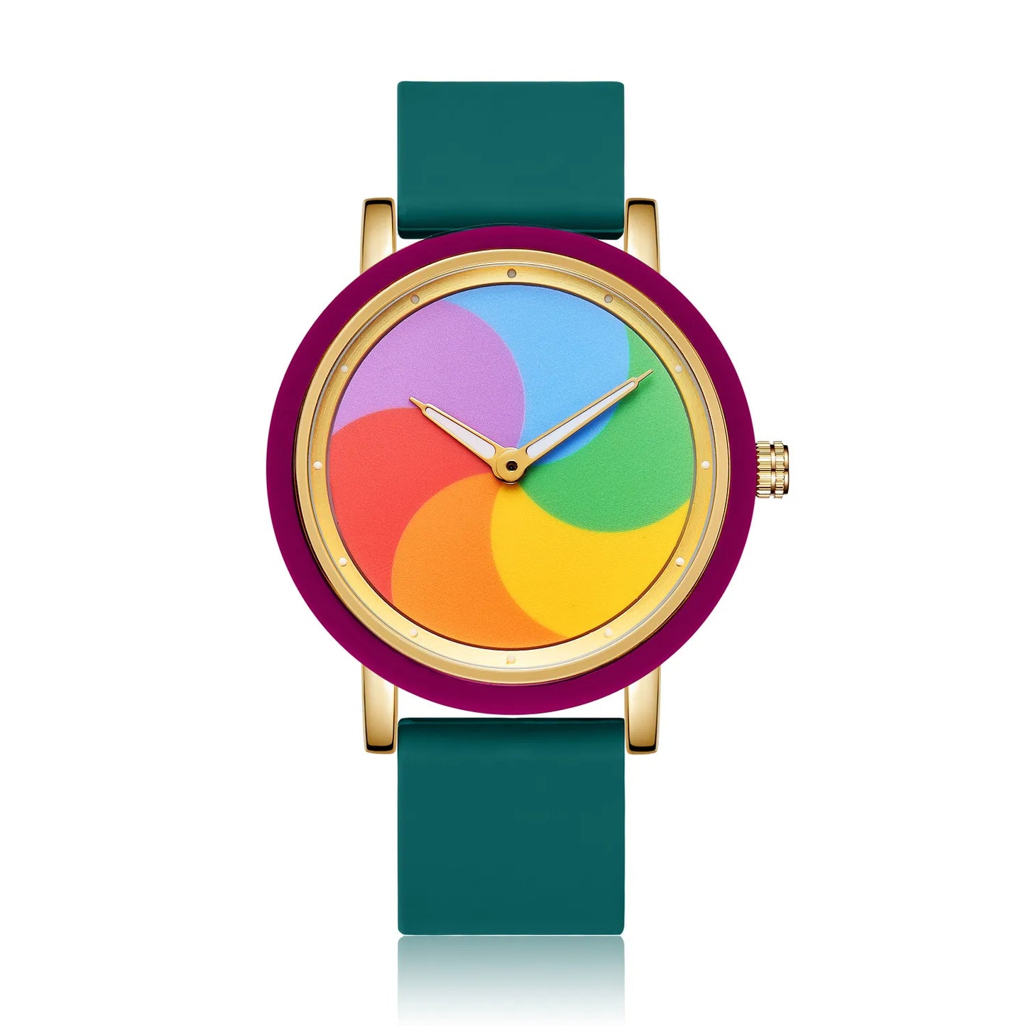 Rainbow rotating dial silicone strap watch