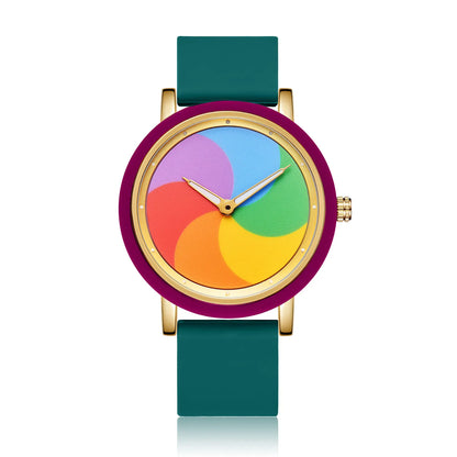 Rainbow rotating dial silicone strap watch