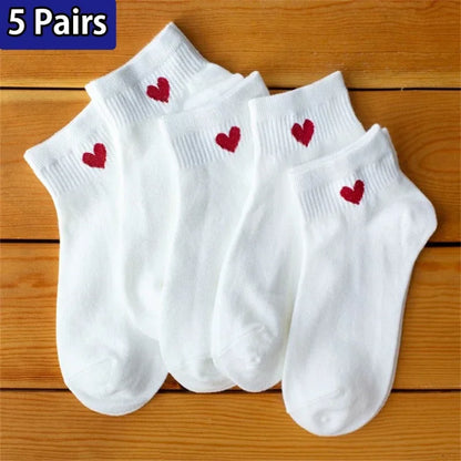 5 pares de preciosos calcetines de algodón con corazones