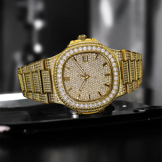 Luxury Diamond Sapphire Glass Steel Mechanical Movement  Wristwatch