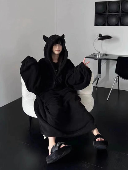 Thickened Padded Homewear Loose Oversized Hooded Dresses Pajamas