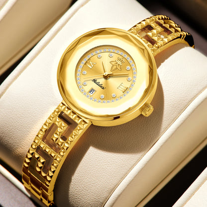 Round Dial Luxury Diamond-Studded Water-Resistant Quartz Bracelet Watch