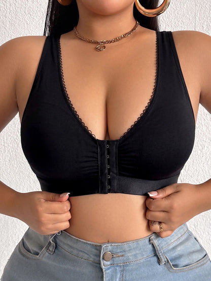 Full Cup Plus Size Front Closure Wireless Unlined Thin Cup Bra