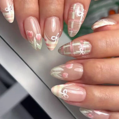 24pcs French Fake Nails Finished Almond Nails Sets
