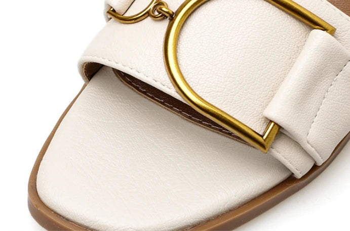 DANA Flat Leather Square Toe Slippers