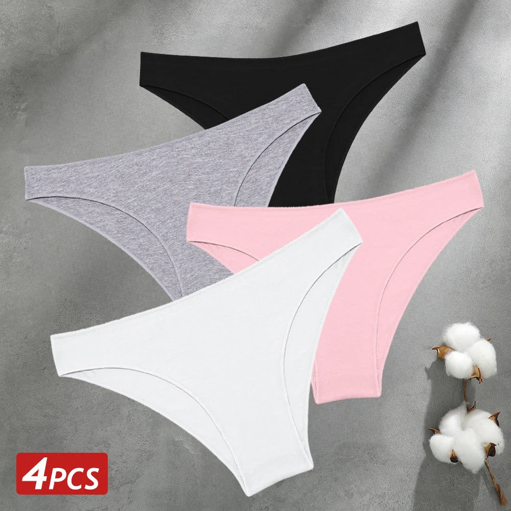 4PCS Seamless Cotton Panties Sexy Low Waist Underpants Lingerie