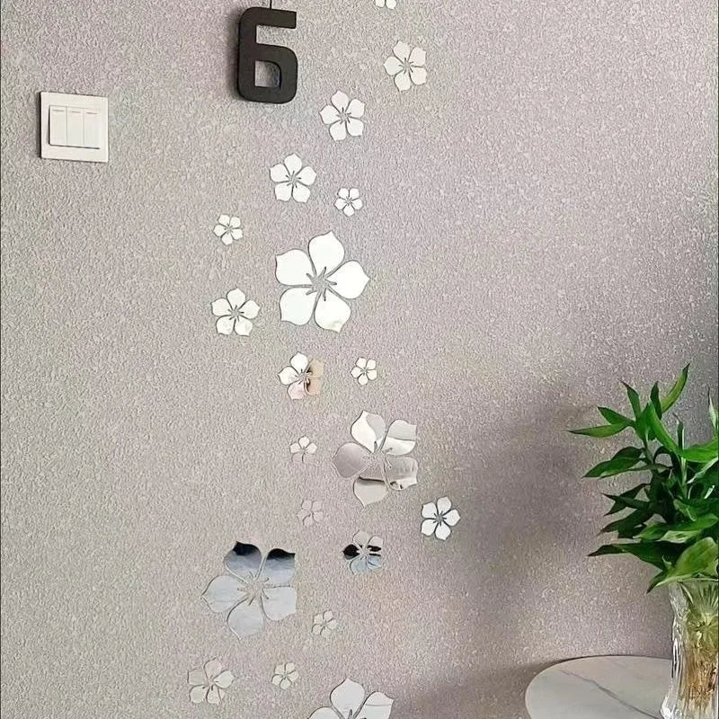 18Pcs 3D Flower Mirror Wall Stickers Home Decoration