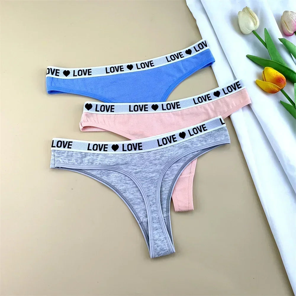 3Pcs "Love" Letters Cotton Sexy G-string