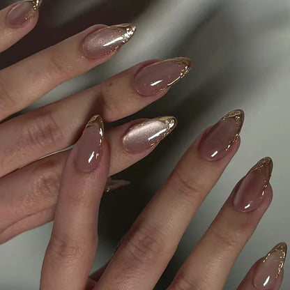 24pcs/Box Long Coffin False Nails Art Rose with Glue Wearable Jelly Nails