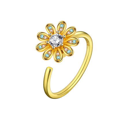 DANA 925 Silver Sunflower Diamond Zircon Ring