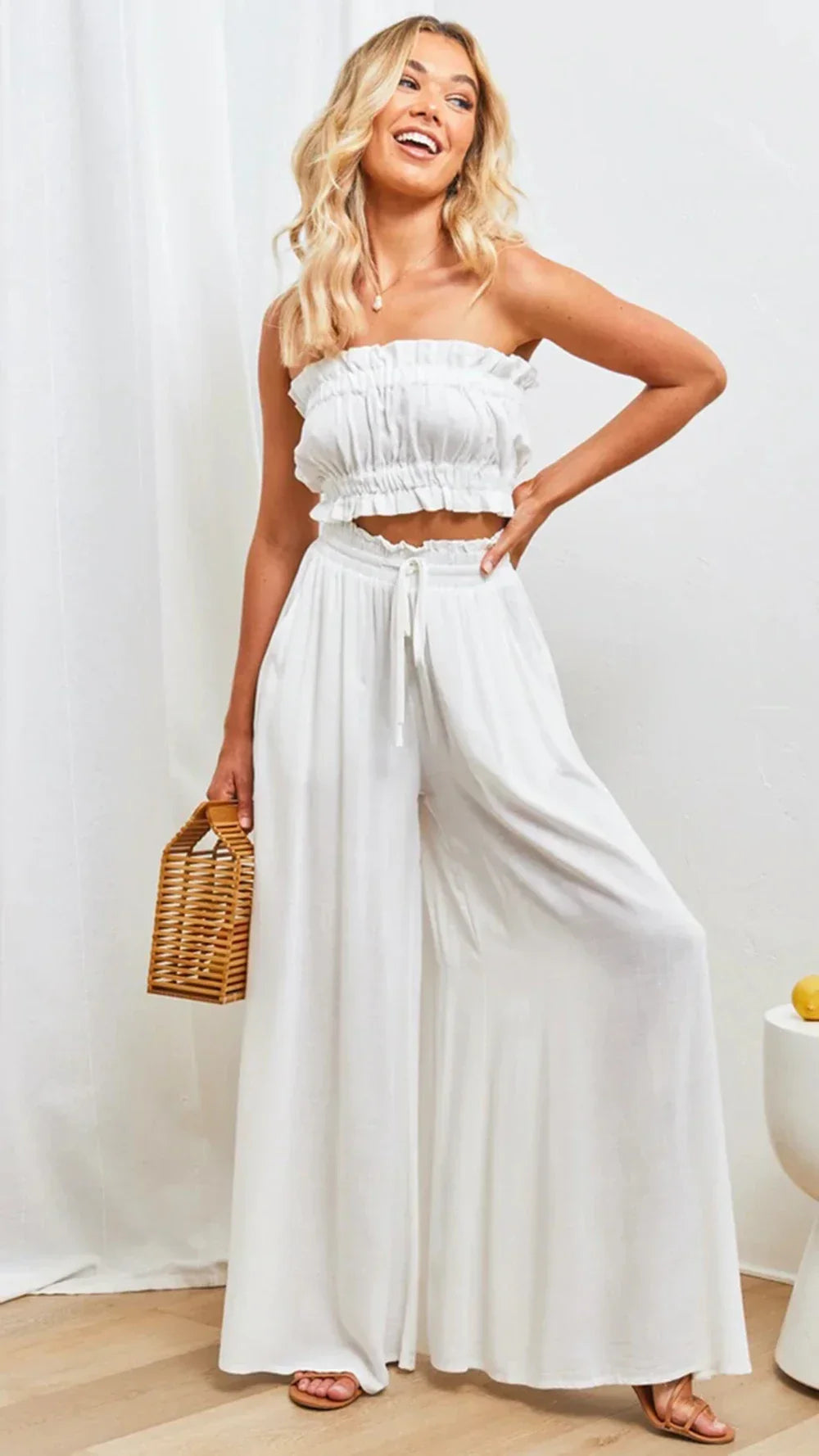 Wide Leg With Elastic Waistband Pants
