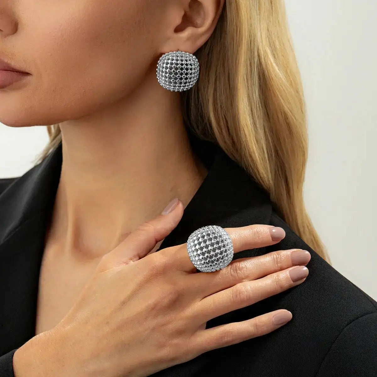 Elegant Gold Geometric Stud Earrings Ring Retro Square Round Earrings Knuckle Set