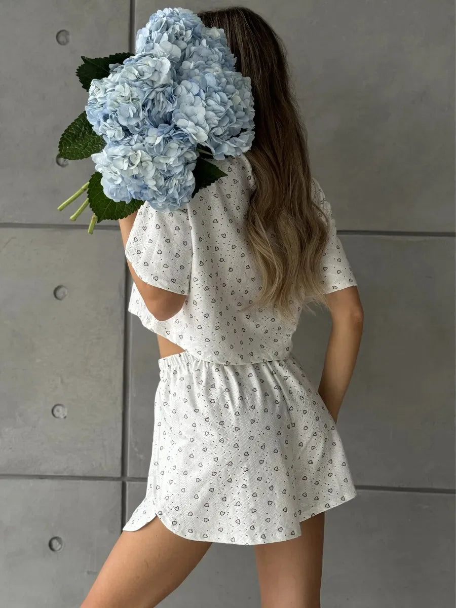 Sexy Split Shorts Crew Neck Top Pajamas Set